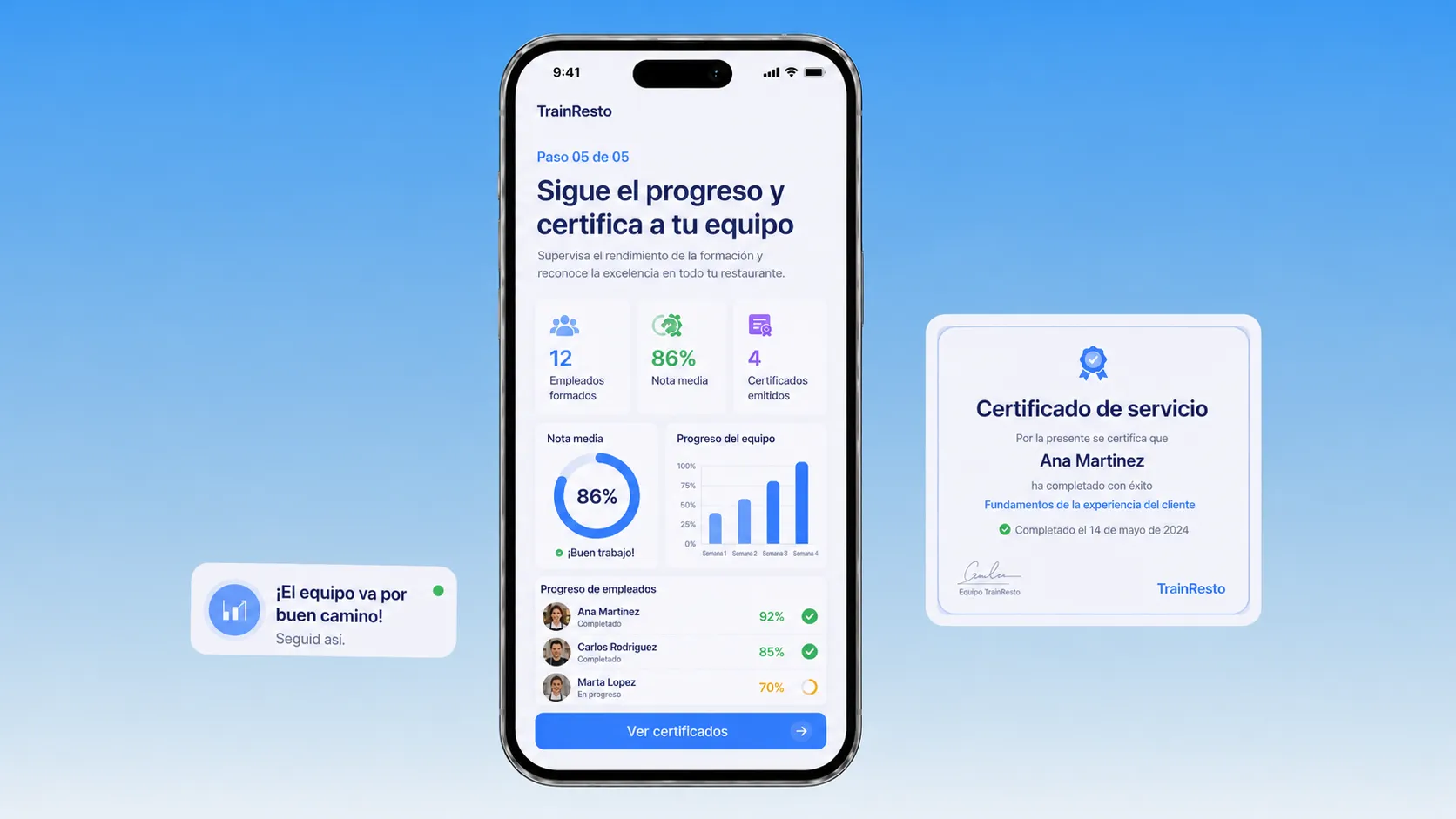 Haz seguimiento del progreso y certifica a tu equipo