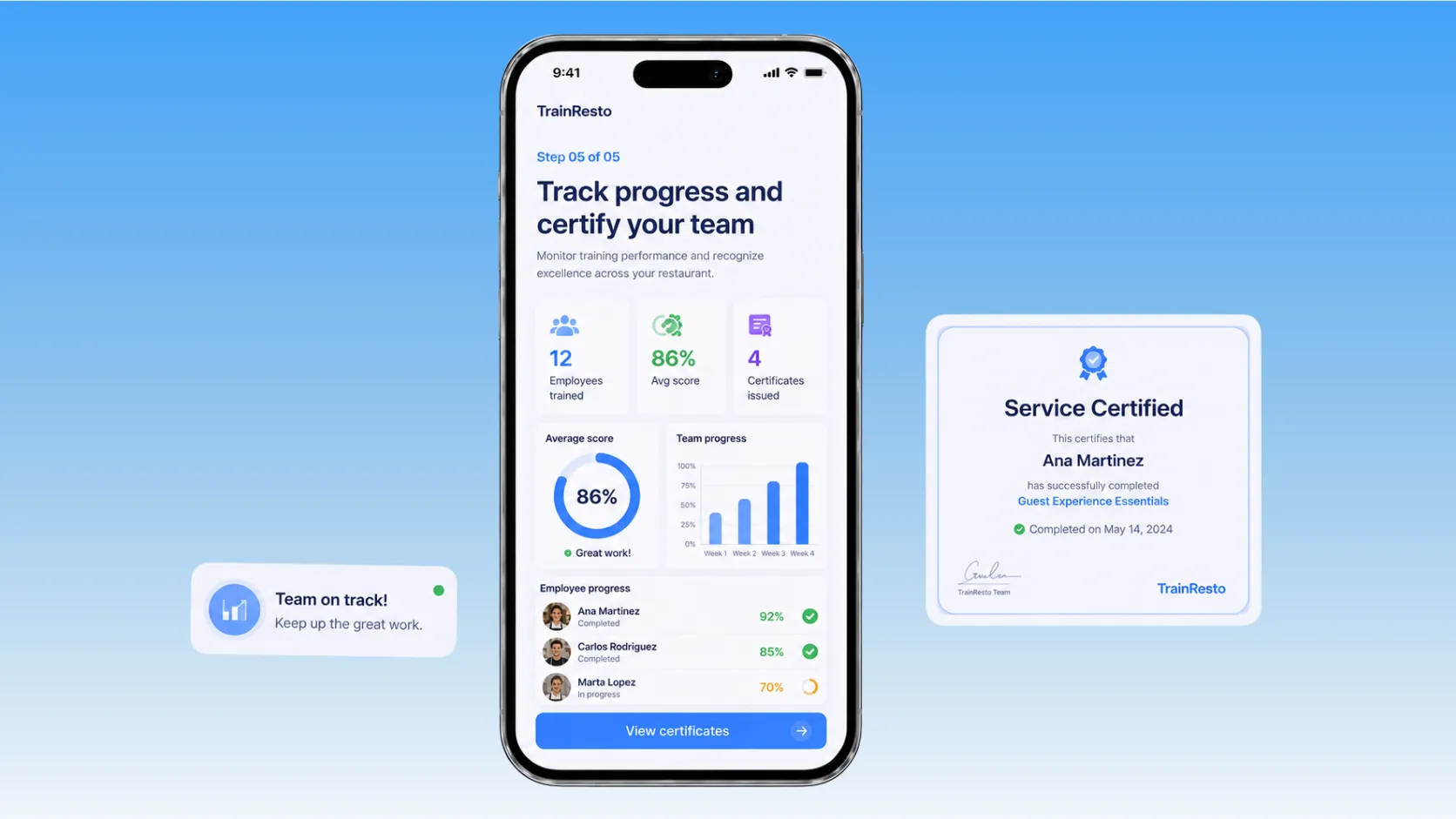 Track progress and certify your team